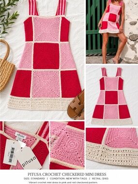 Handmade Crochet Patchwork Tank Top - Fuchsia & Light Pink S-M